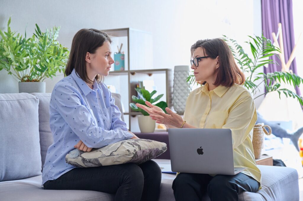 Young woman patient on individual therapy in psychologists office